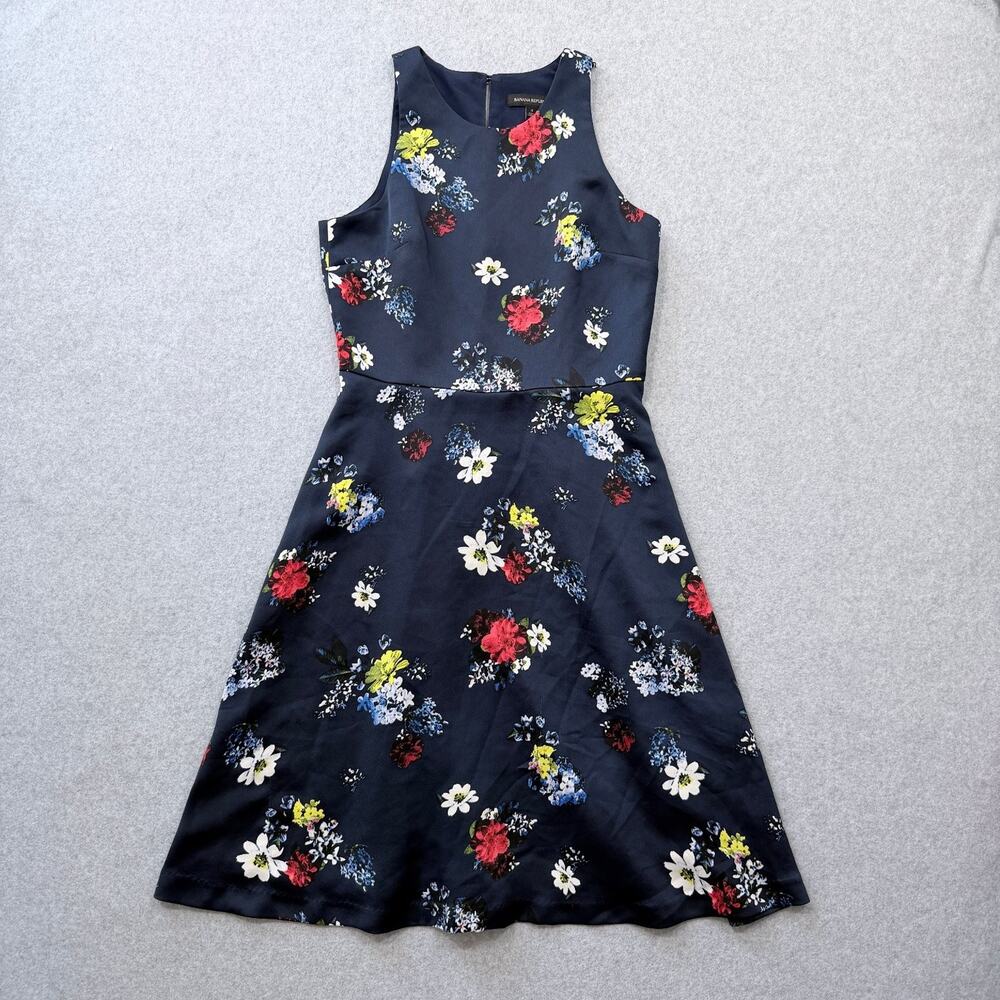 Banana Republic Dress Women's Navy Blue Floral Print Size 4 Sleeveless